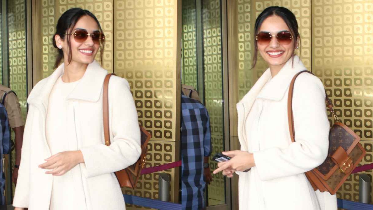Manushi Chhillar elevates her off-white airport-ready fit with luxurious Givenchy boots and LV bag