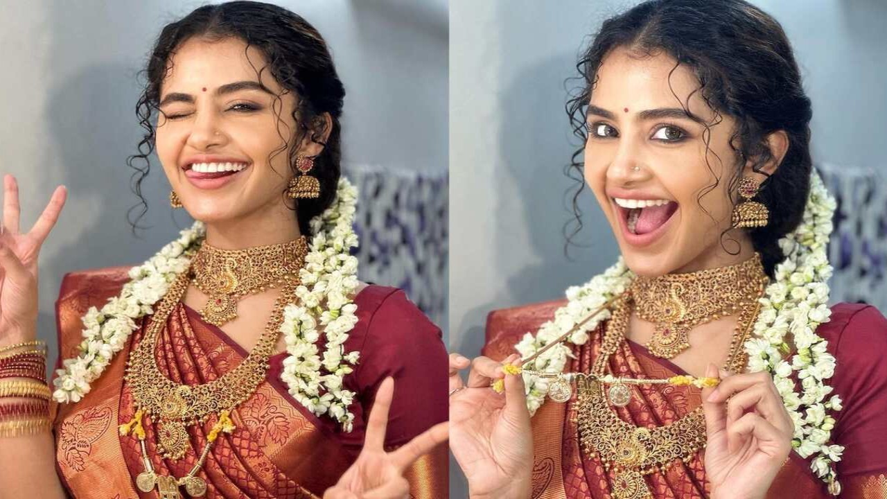 Anupama Parameswaran is a shy and excited bride as she enjoys listening to Netru Varai on Siren sets 