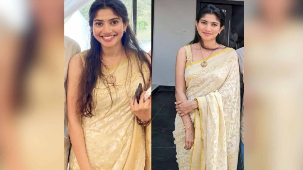  Sai Pallavi is epitome of beauty in zari saree at sister Pooja Kannan’s engagement ceremony