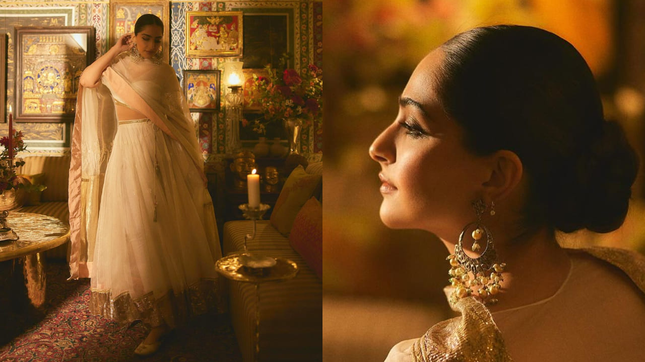 Sonam Kapoor in white lehenga set and accessories