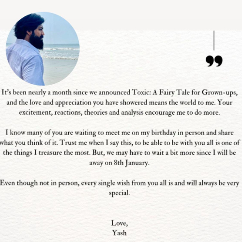 Yash's gratitude filled note (PC: Yash Instagram)