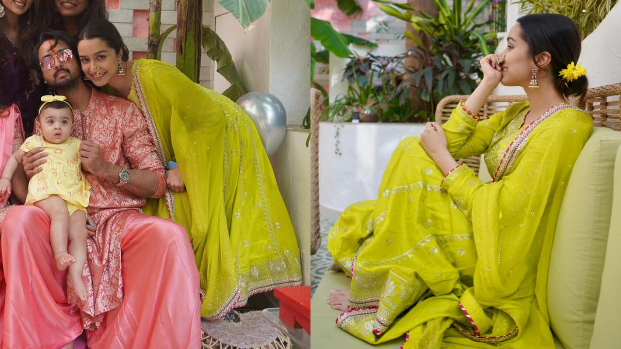 Makar Sankranti Outfit Ideas Inspired by Shraddha Kapoor's Paneled Neon Green Anarkali Kurta Set