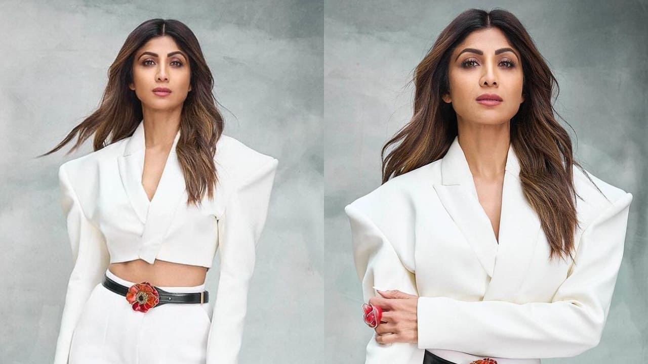 Hit & Fit Shilpa Shetty boss babe Look in Cropped Blazer and Wide-Legged Pants
