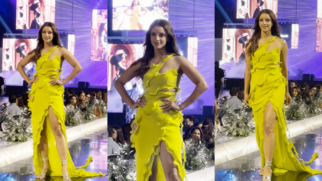 National Crush Tripti Dimri in a Yellow Ruffle Detail Gown on ramp