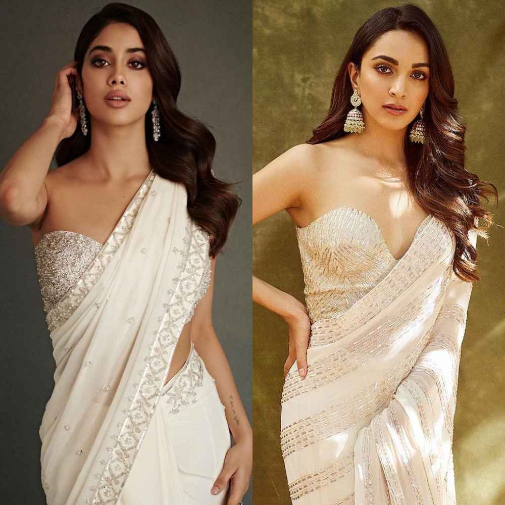 Kiara Advani vs Janhvi Kapoor Fashion Face-Off: Who styled the white Ajrakh printed saree with tube-like blouse better?
