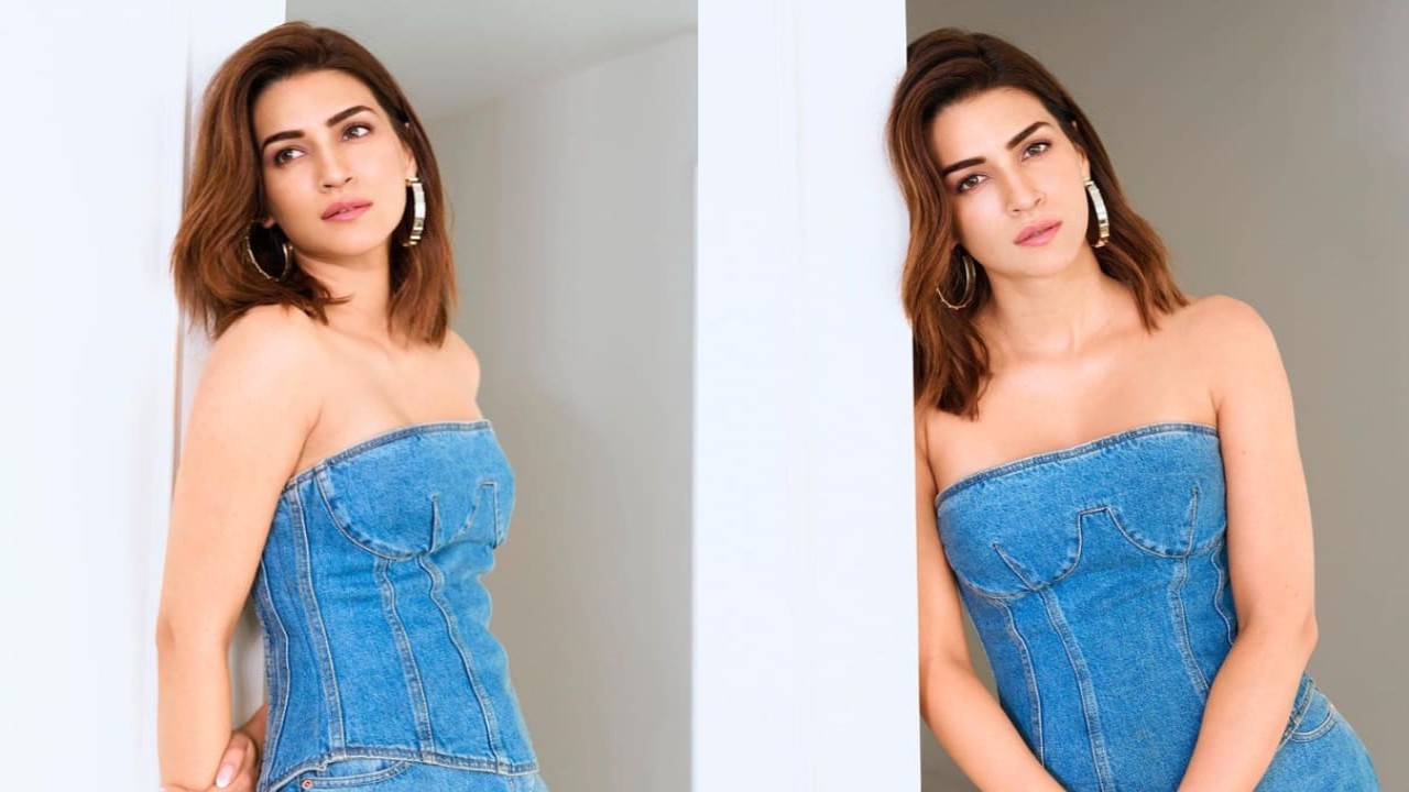 Kriti Sanon amps up her denim fashion quotient in a strapless corset and matching skirt