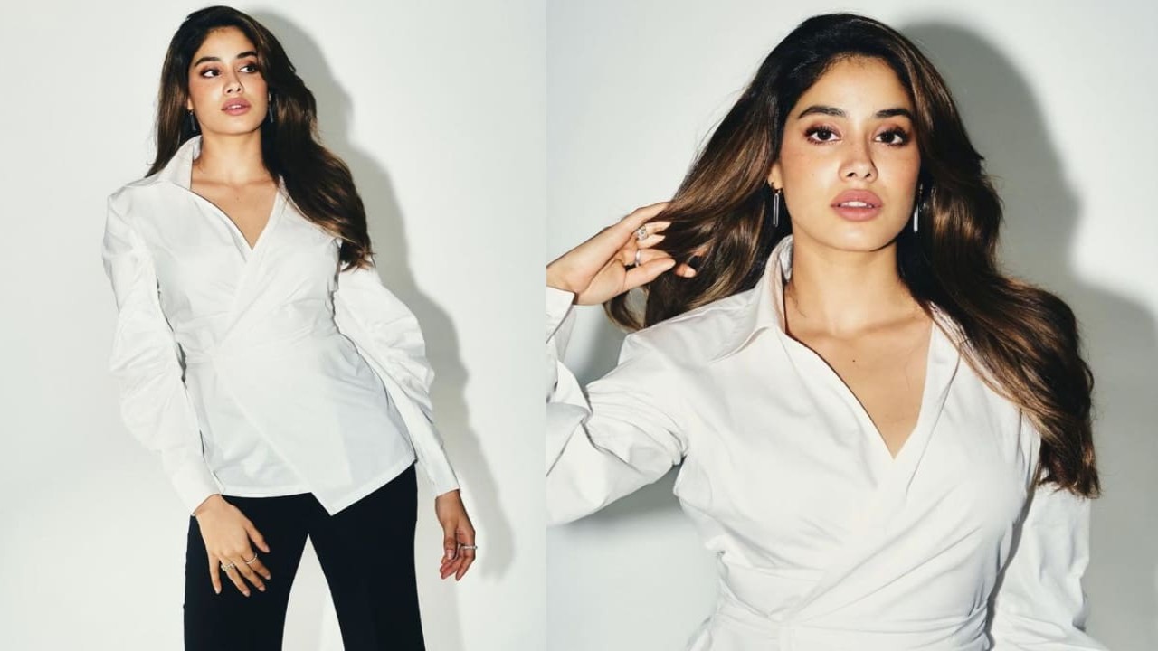 Janhvi Kapoor styles her classic white shirt with a subtle edge of glam and it is all things fresh