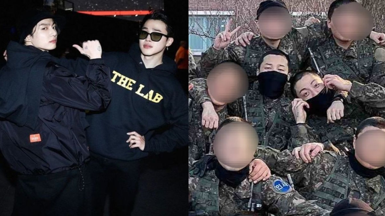BTS' Jimin-Jungkook are all giggling as they pose next to each other in new military group pics; fans REACT