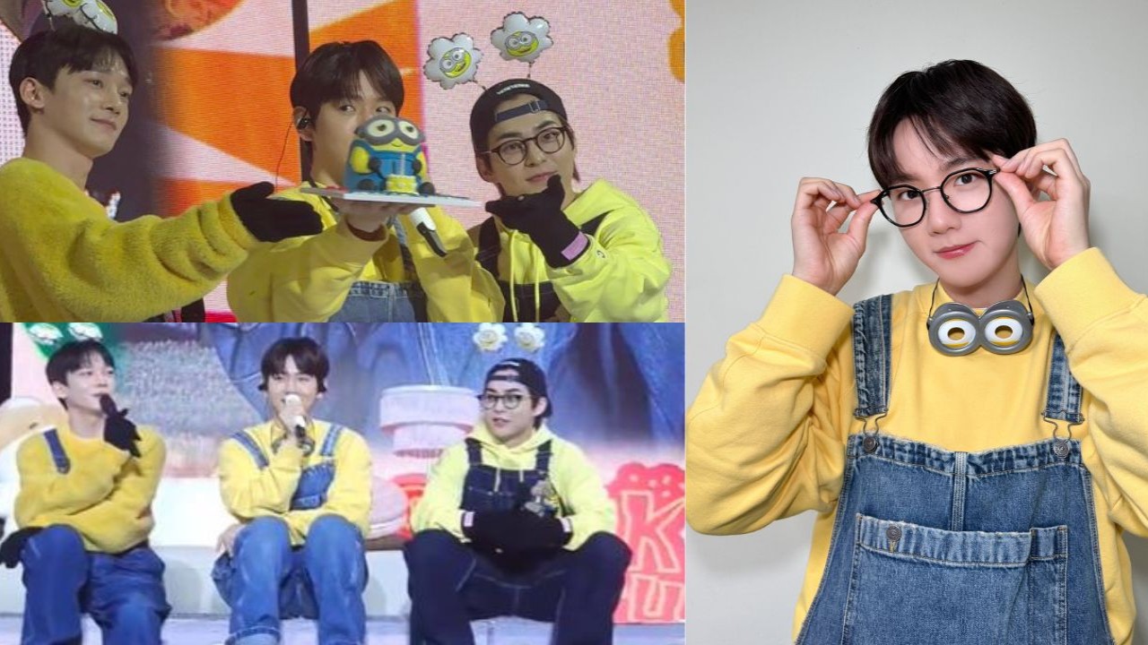 Watch: EXO's Xiumin, Chen surprise Baekhyun in matching minion outfits at fan meet SNACK PARTY; sing For You