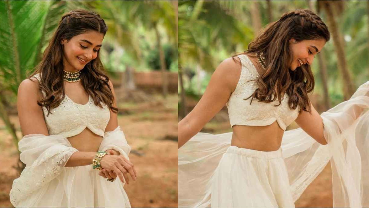 Pooja Hegde wears lighter-than-air white lehenga but her hairstyle steals the wedding look
