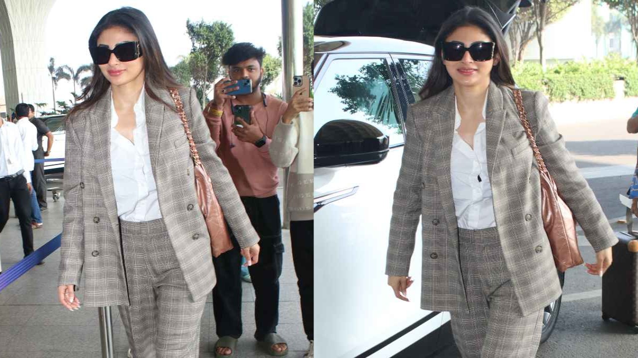 Mouni Roy makes a case for power dressing with her airport look in grey pantsuit and Rs 5.77 lacs Chanel bag