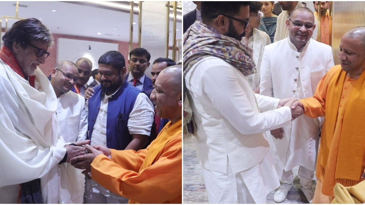PICS: Amitabh Bachchan, Abhishek Bachchan greet UP CM Yogi Adityanath at consecration ceremony of Ram Mandir