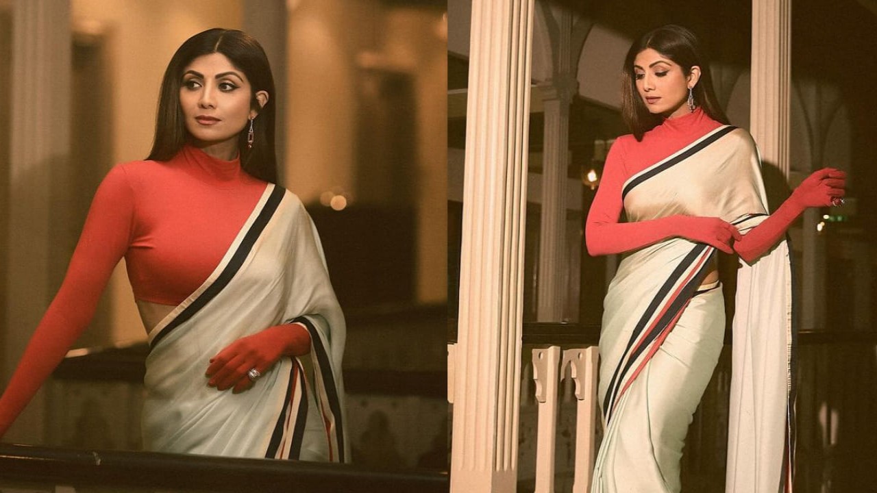 Shilpa Shetty's full-sleeved red blouse with a printed saree showcases the power of desi dressing