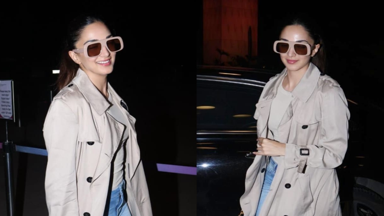 Airport style: Kiara Advani champions the trench coat look with an earthy-hued fit with a Balmain bag