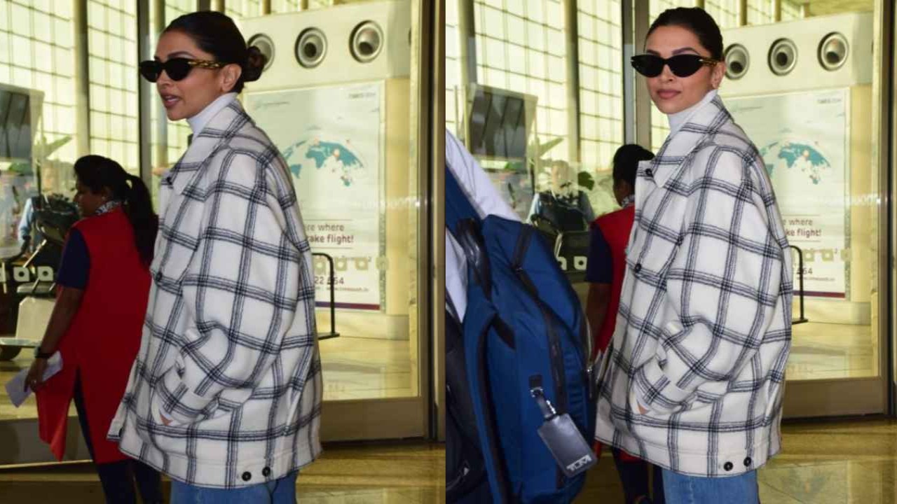 Airport style: Deepika Padukone aces winter fashion with Rs 85K chequered wool jacket and rolled-up jeans