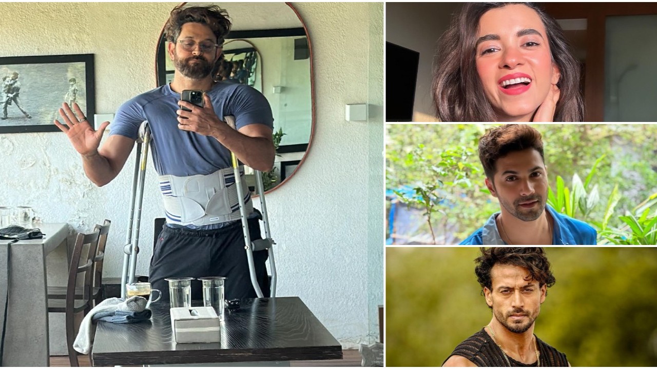 Celebrities react to Hrithik Roshan’s injury (Pic Courtesy: Hrithik Roshan, Saba Azad, Varun Dhawan Instagram, Bhushan Gavas) Saba Azad calls her ‘love’ Hrithik Roshan ‘giant’ post his injury; Varun Dhawan-Tiger Shroff wish actor well