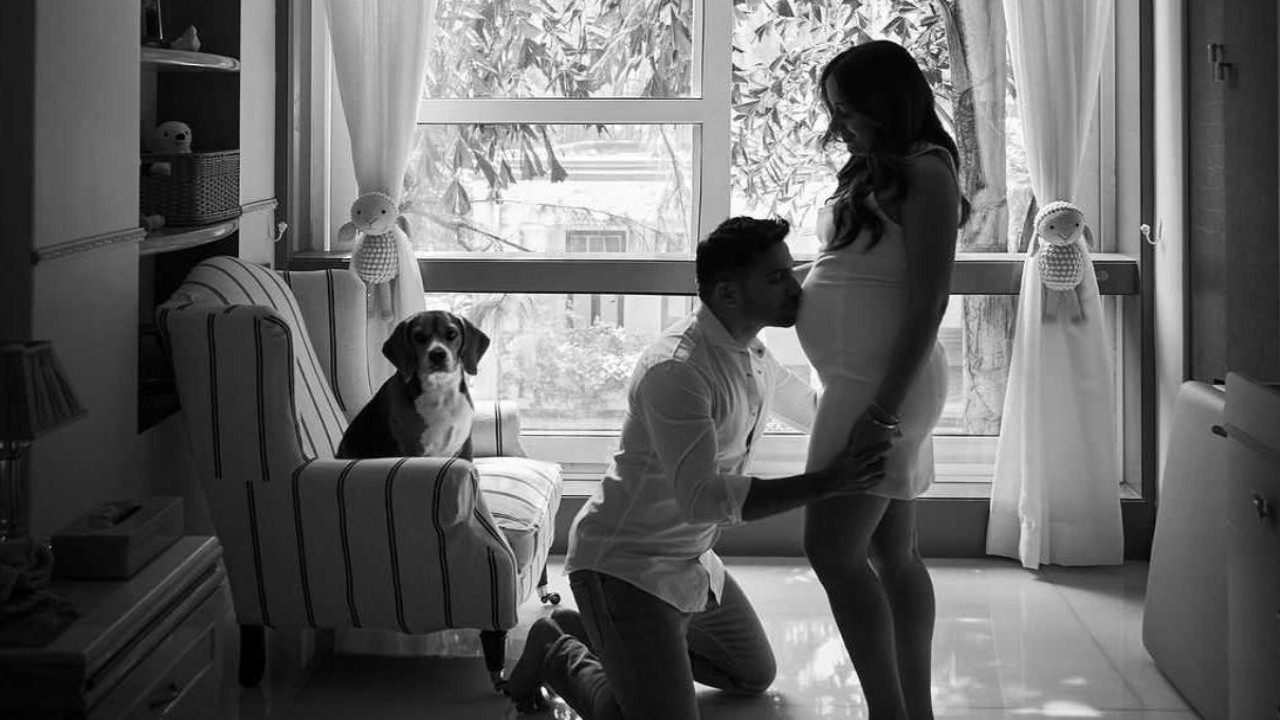Varun Dhawan kisses wife Natasha Dalal's baby bump as they announce first pregnancy; don't miss furball Joey