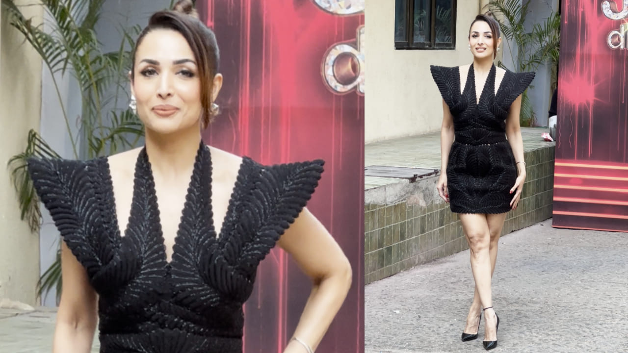 Malaika Arora in black mini dress and accessories