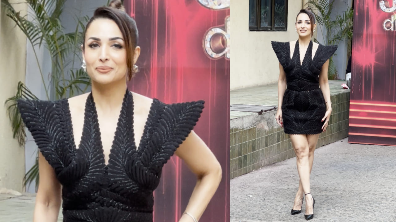 Malaika Arora in black mini dress and accessories