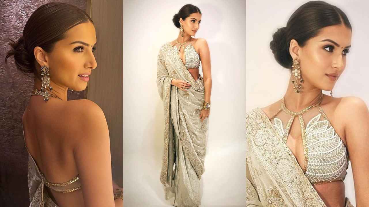 Tara Sutaria's embellished ivory saree with backless blouse is the perfect  team bride staple | PINKVILLA