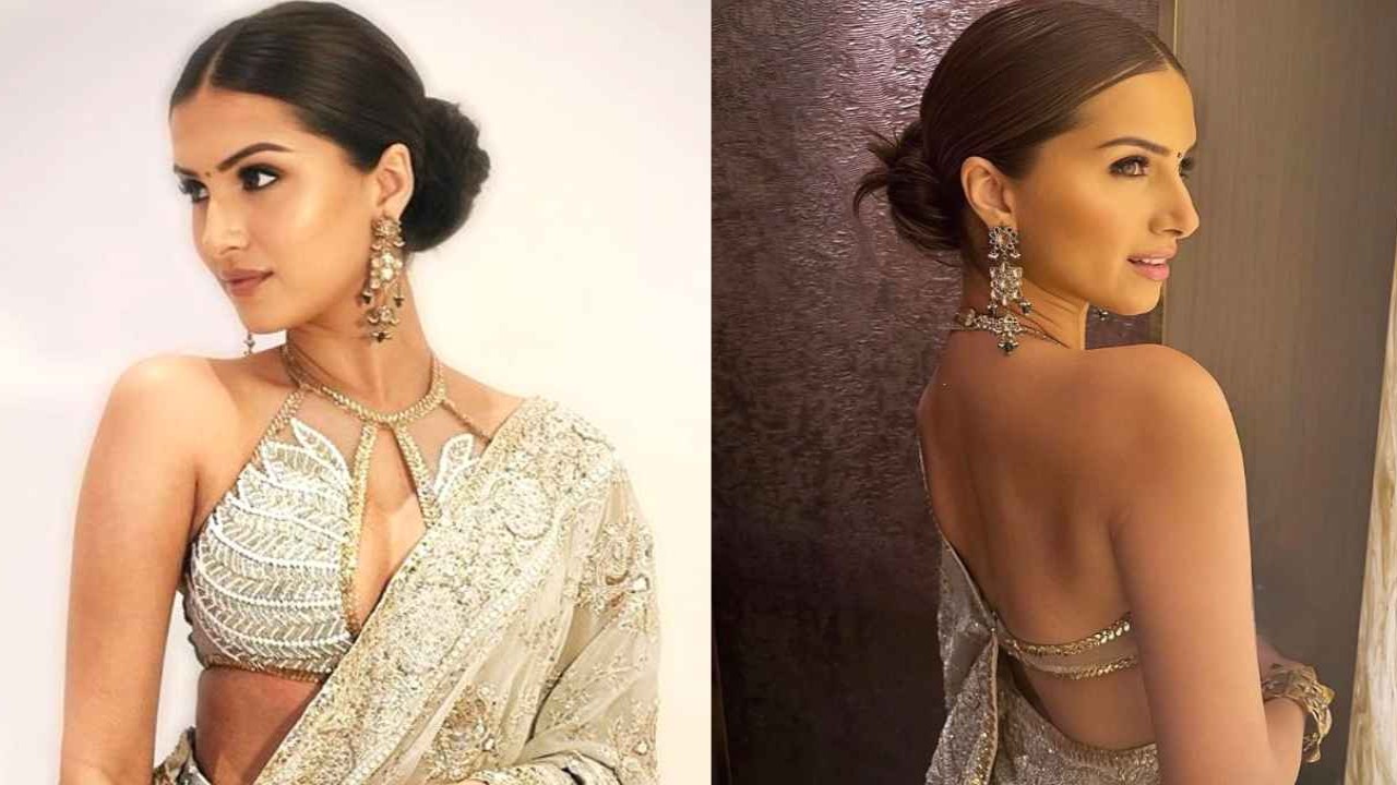 Tara Sutaria s embellished ivory saree with backless blouse is the