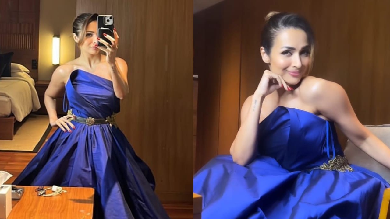 Malaika Arora's dark blue gown with a sleek bun is dreamy and sassy all at once