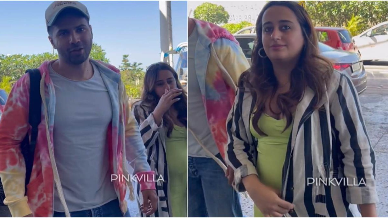 WATCH: Varun Dhawan's wife Natasha Dalal flaunts baby bump in style as they leave Goa after Rakul Preet Singh-Jackky Bhagnani's wedding