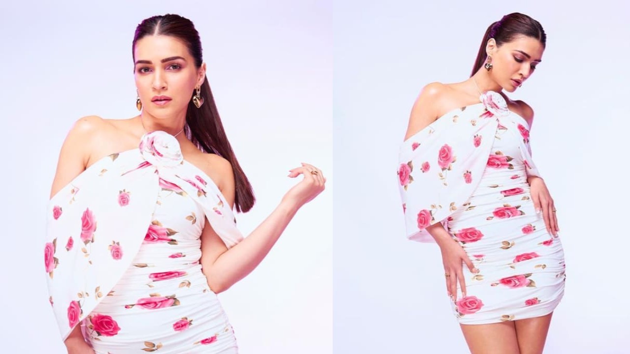 Want to skip red this Valentine's Day? Try Kriti Sanon's white floral printed mini dress with applique flowerette