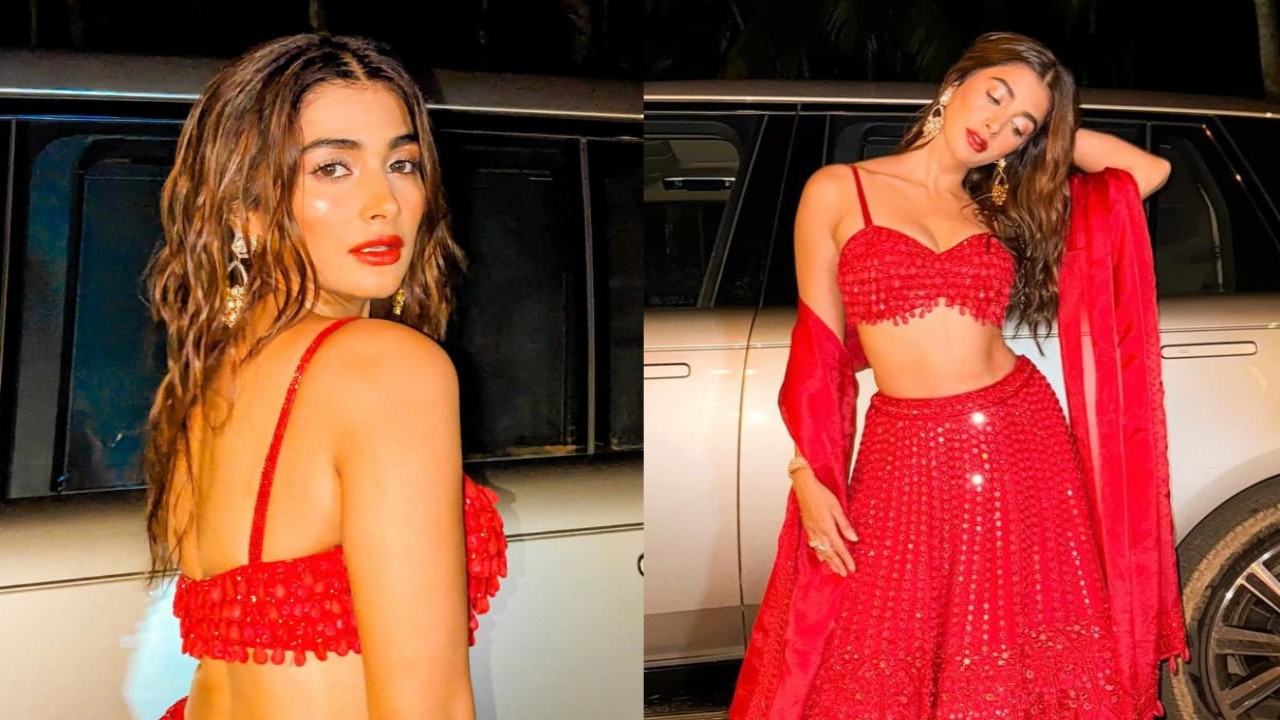 Pooja Hegde is giving us major bridesmaid goals in a red lehenga ensemble; check its mind-blowing price