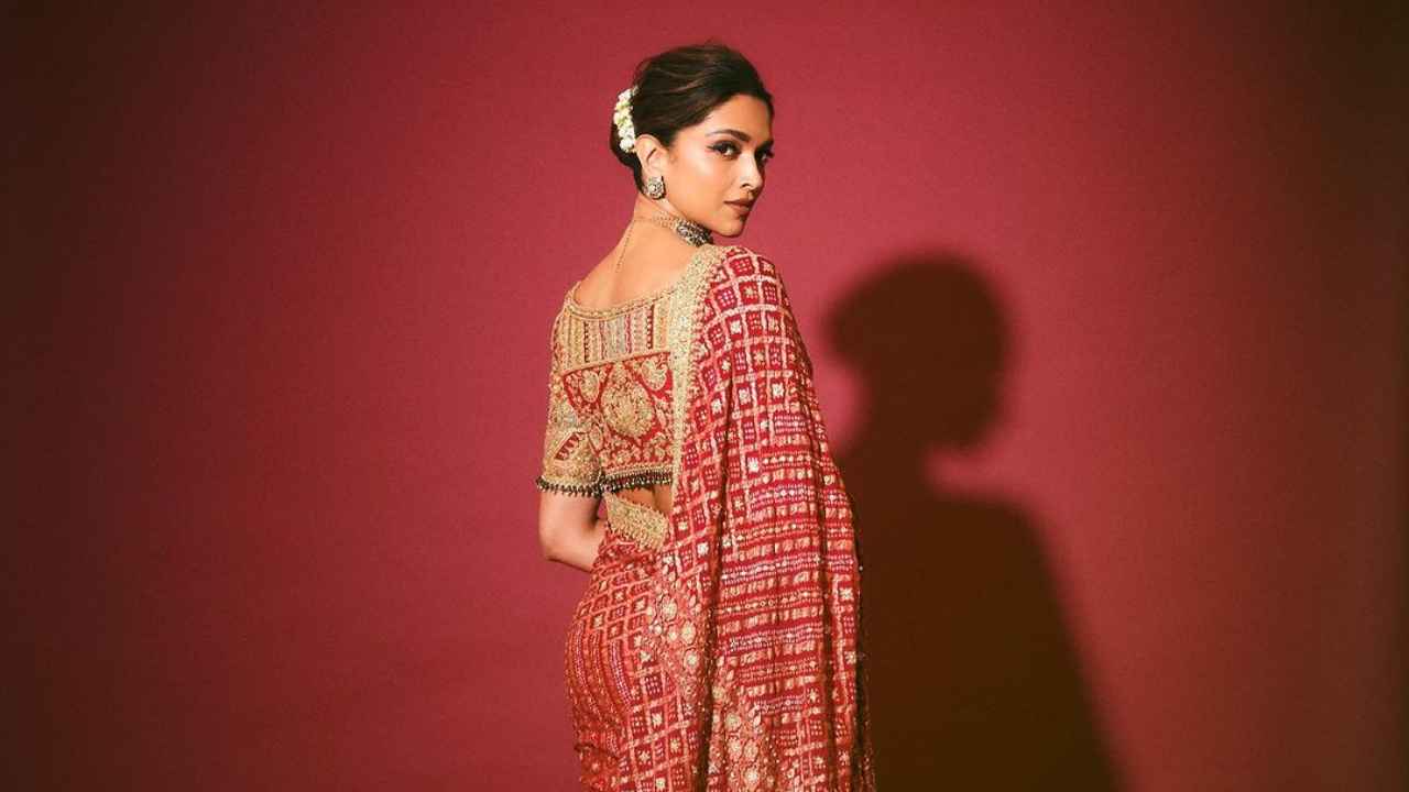 Deepika Padukone wears red gharchola bandhani saree at Anant-Radhika Merchant pre-wedding event (PC: Deepika Padukone Instagram)