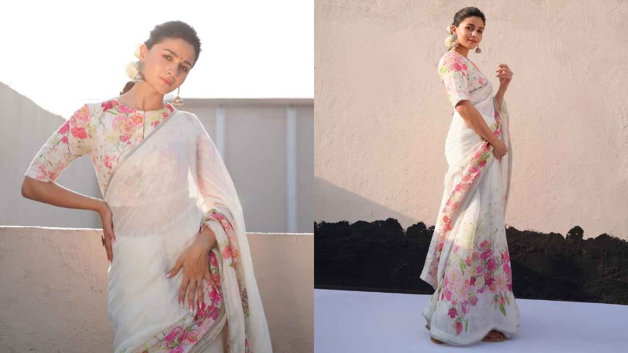 Alia Bhatt's white saree with pink flowers