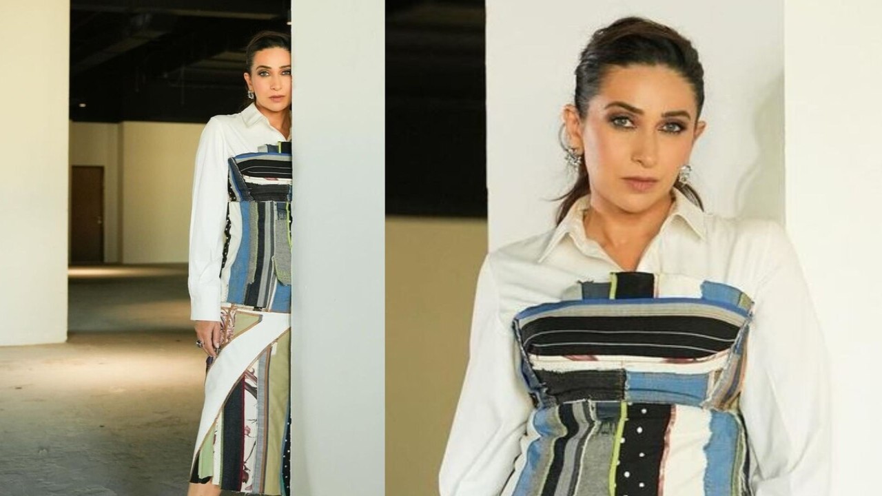 Karisma Kapoor looks like million bucks in repurposed patchwork skirt and bodice for movie promotions