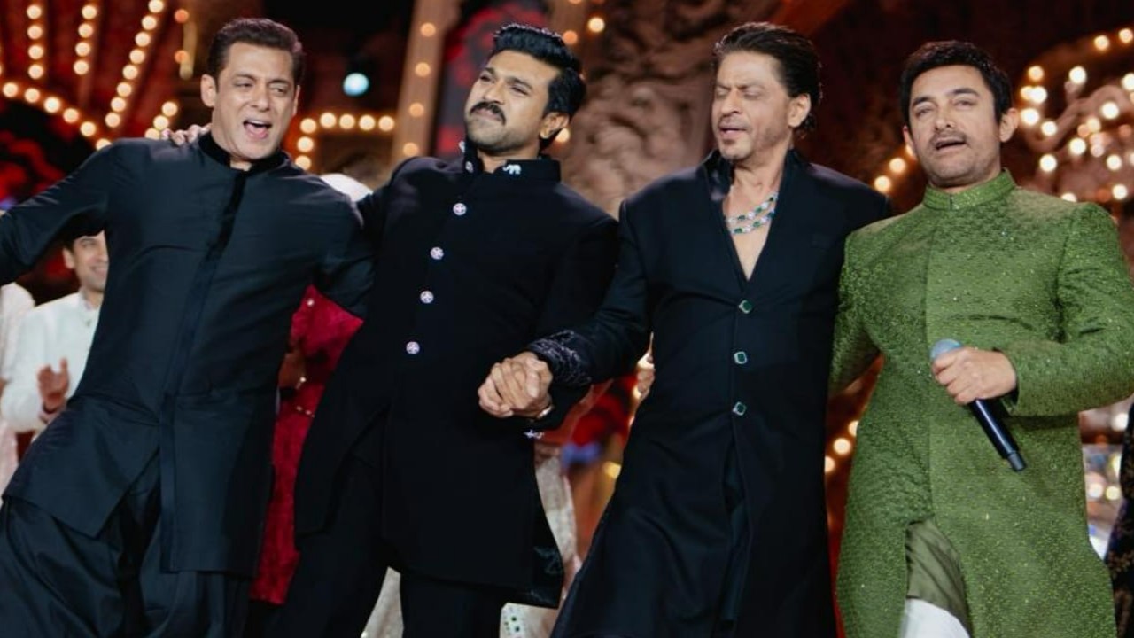 VIDEO: Ram Charan joins Salman Khan, Shah Rukh Khan and Aamir Khan for Naacho Naacho dance at Anant Ambani's Mela night