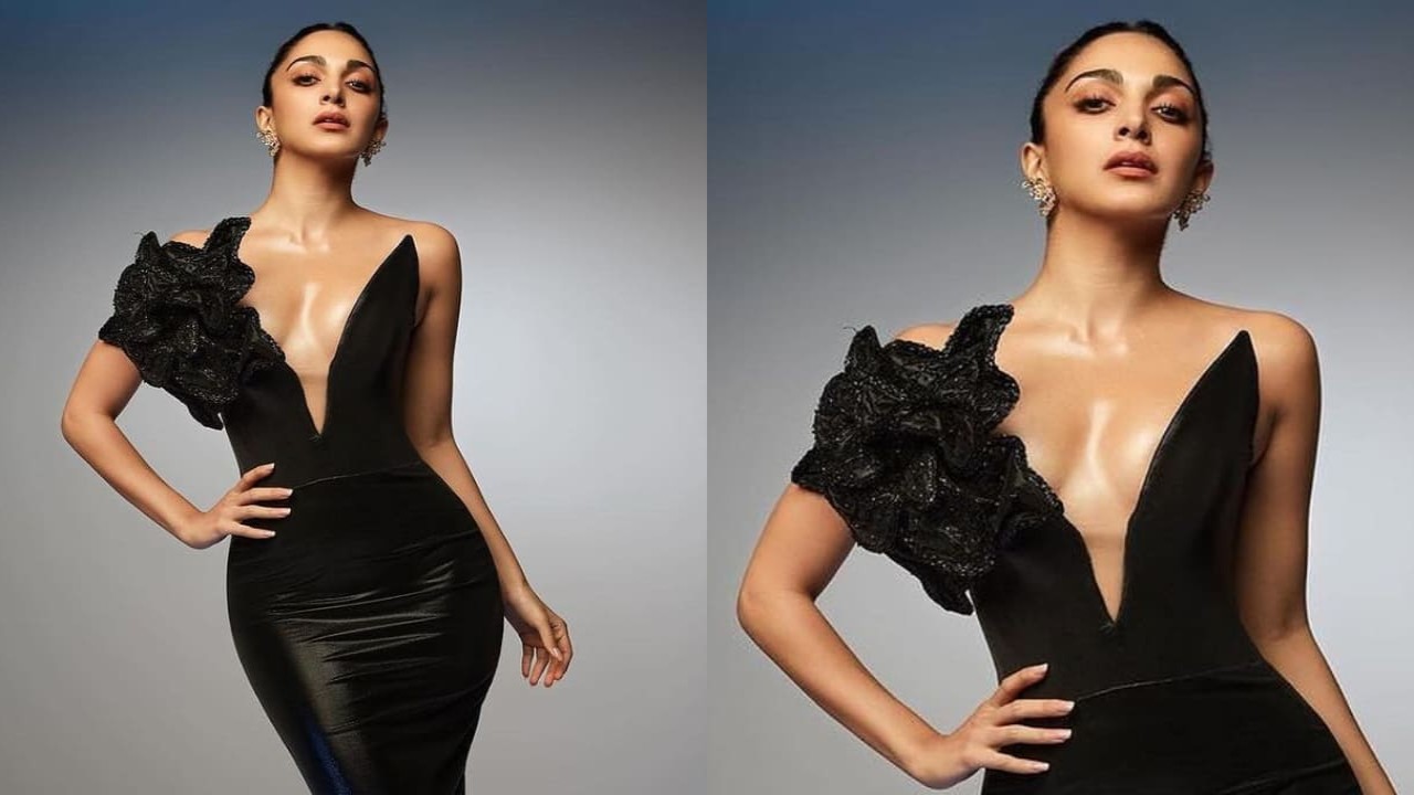 Kiara Advani's impeccable fit, perfectly detailed black gown with giant rose and deep V neckline steals show at Anant Ambani's pre-wedding party