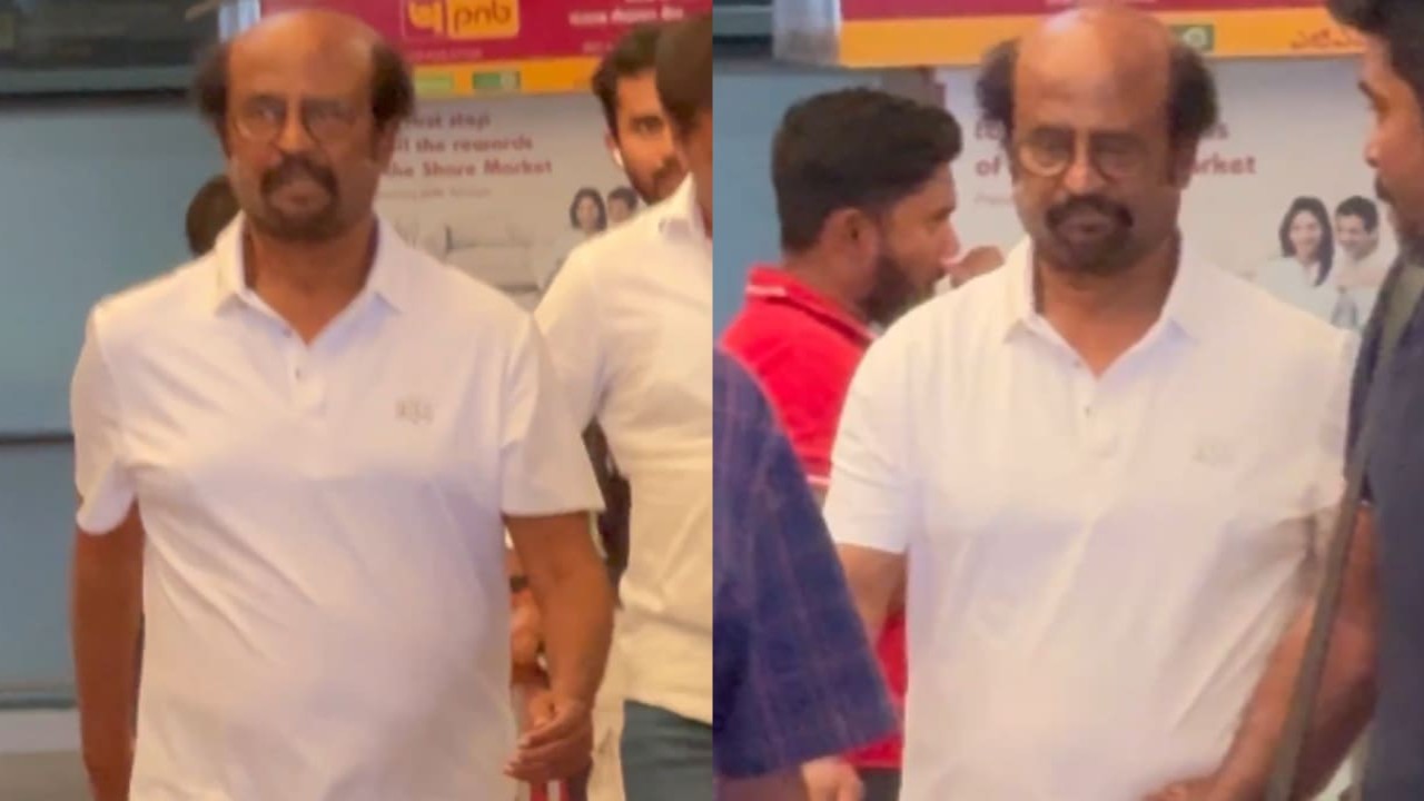 Rajinikanth keeps it cool and comfy in joggers paired with tee as he gets clicked at Hyderabad airport; VIDEO