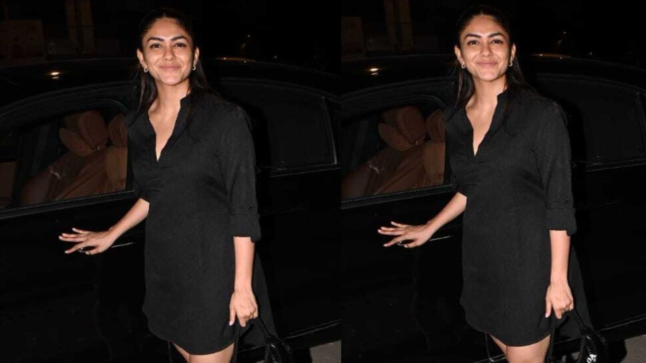 Mrunal Thakur is all about low-key grace in classic black shirt dress and sequined Prada bag 