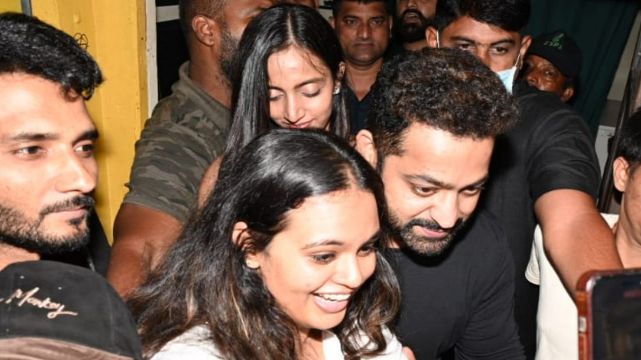 Watch: Jr NTR-Lakshmi Pranathi get mobbed by fans after dinner date in Mumbai; Devara actor clicks selfie with a birthday girl