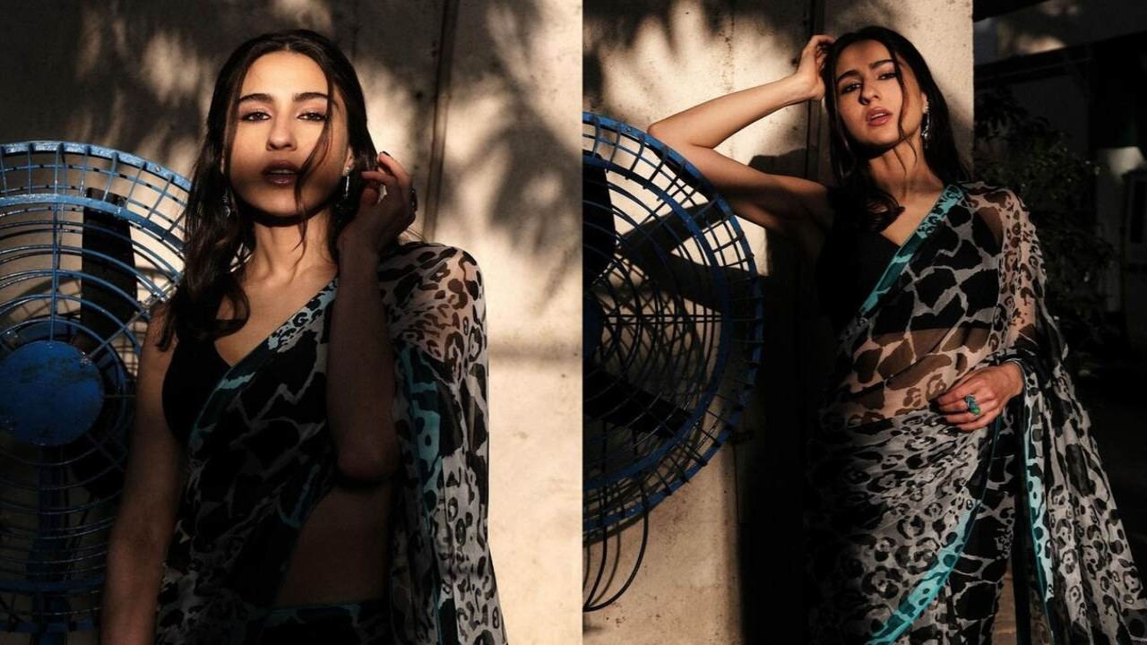 Sara Ali Khan exudes retro glamour on Mumbai streets, stuns in black and white leopard print saree