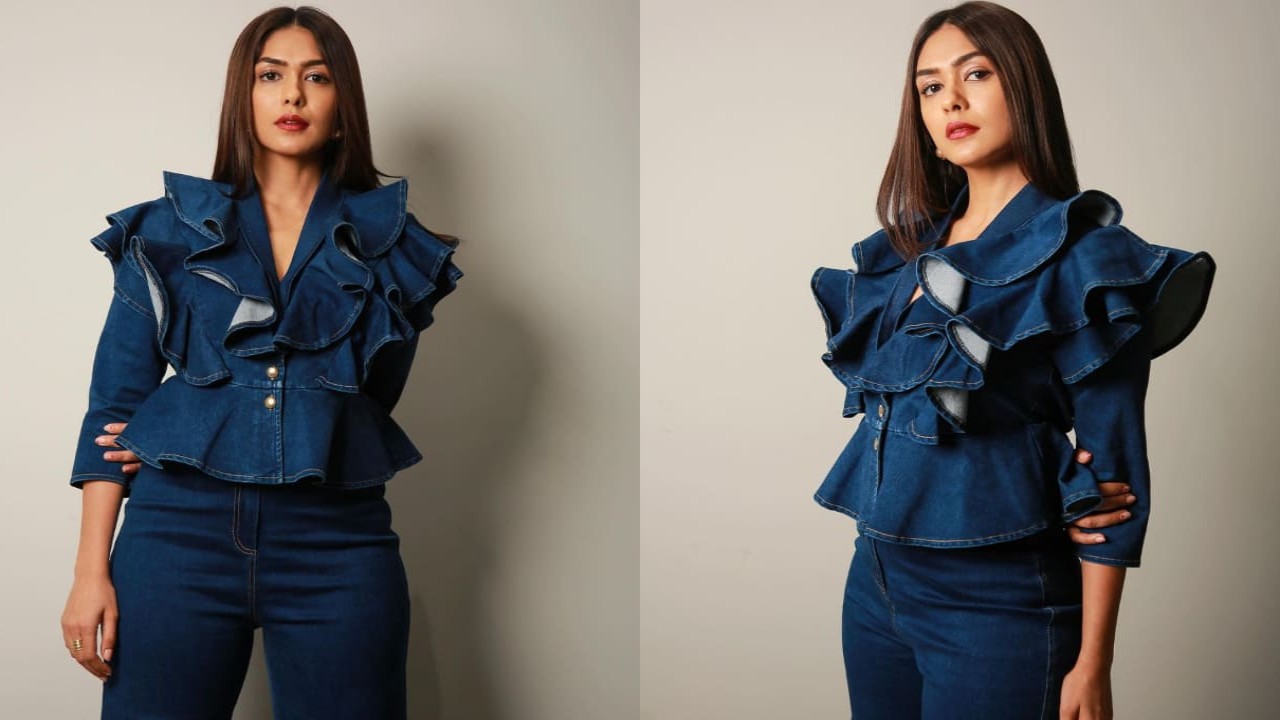 Mrunal Thakur serves up some serious denim-on-denim drama in ruffled top and jeans combo