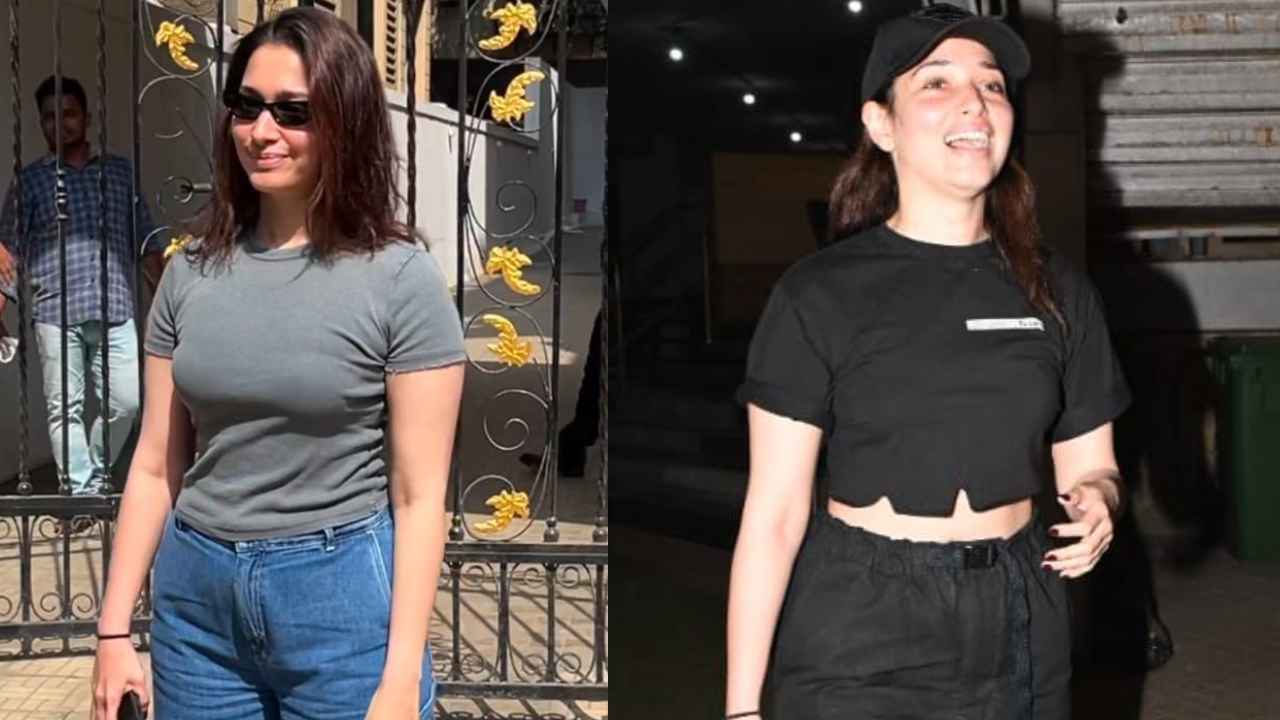 Tamannaah Bhatia serves Gen-Z aesthetic in casual outfit with micro mini bag on movie date night with Vijay Varma (PC: Viral Bhayani)