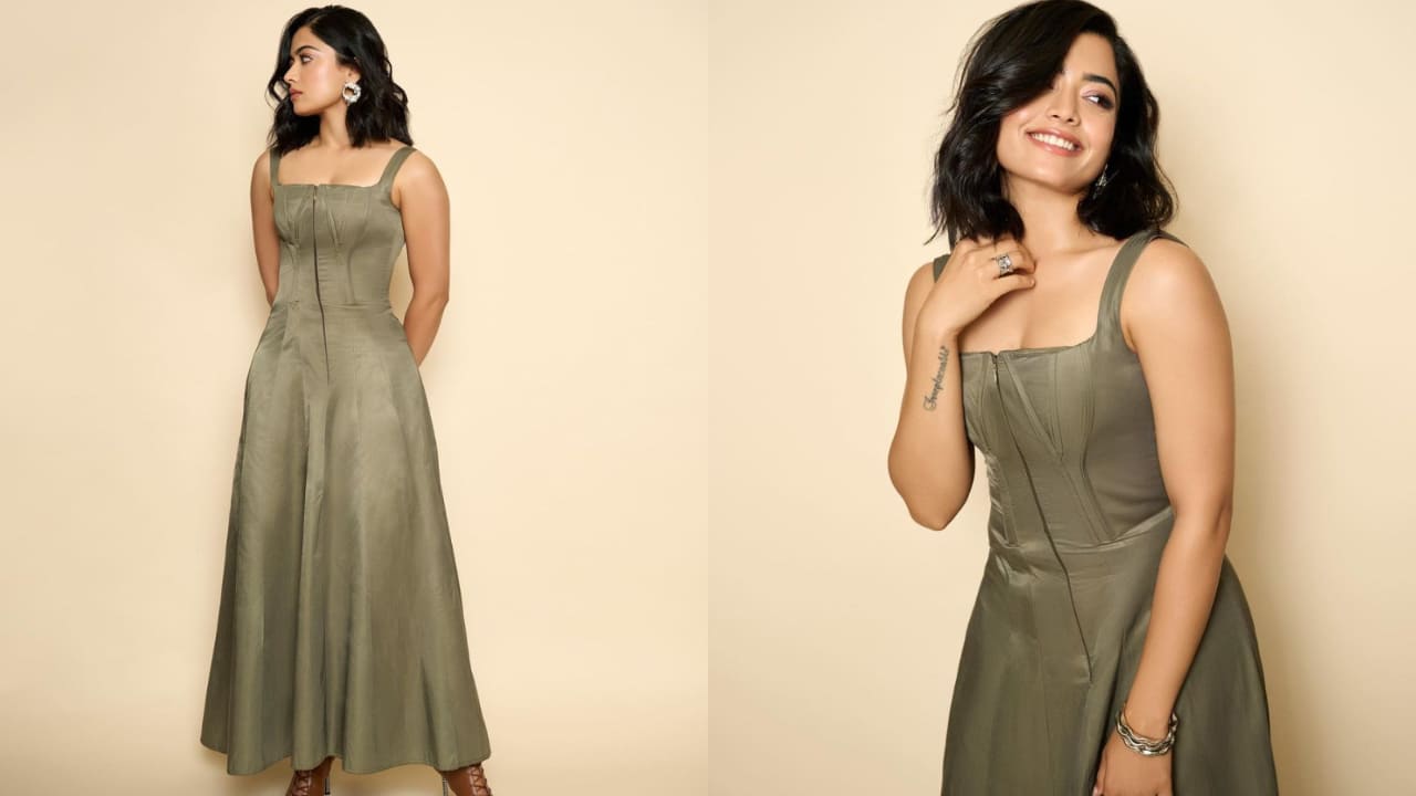 Rashmika in an olive green dress 