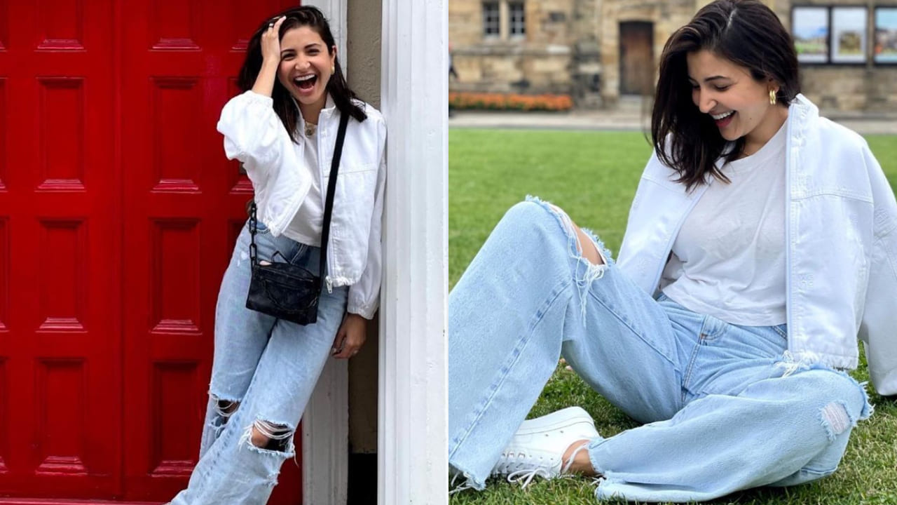 Anushka Sharma in wide leg denim pants 