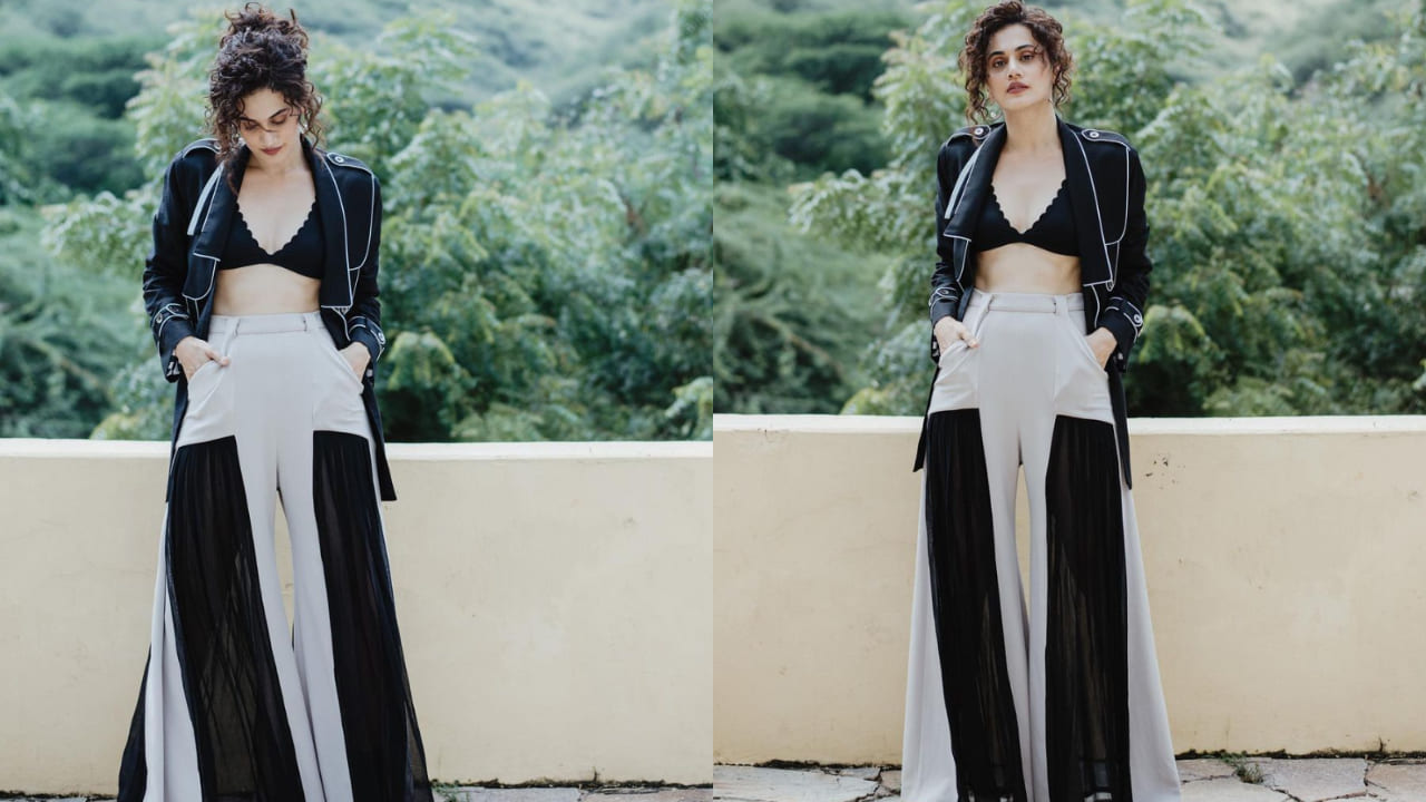 Taapsee Pannu in wide leg pants and bralette ( PC: tejInder singh khamkha) 