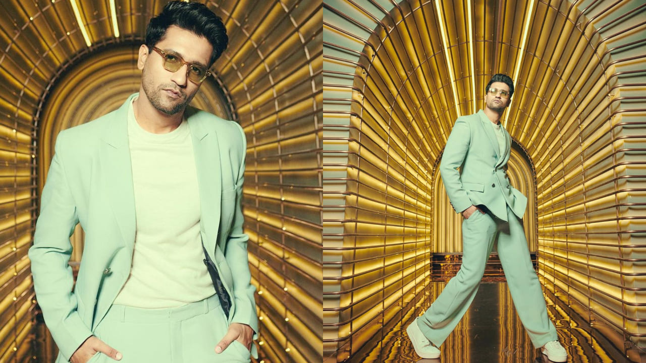 Vicky Kaushal in green blazer and wide leg pants ( PC: House of Pixels) 