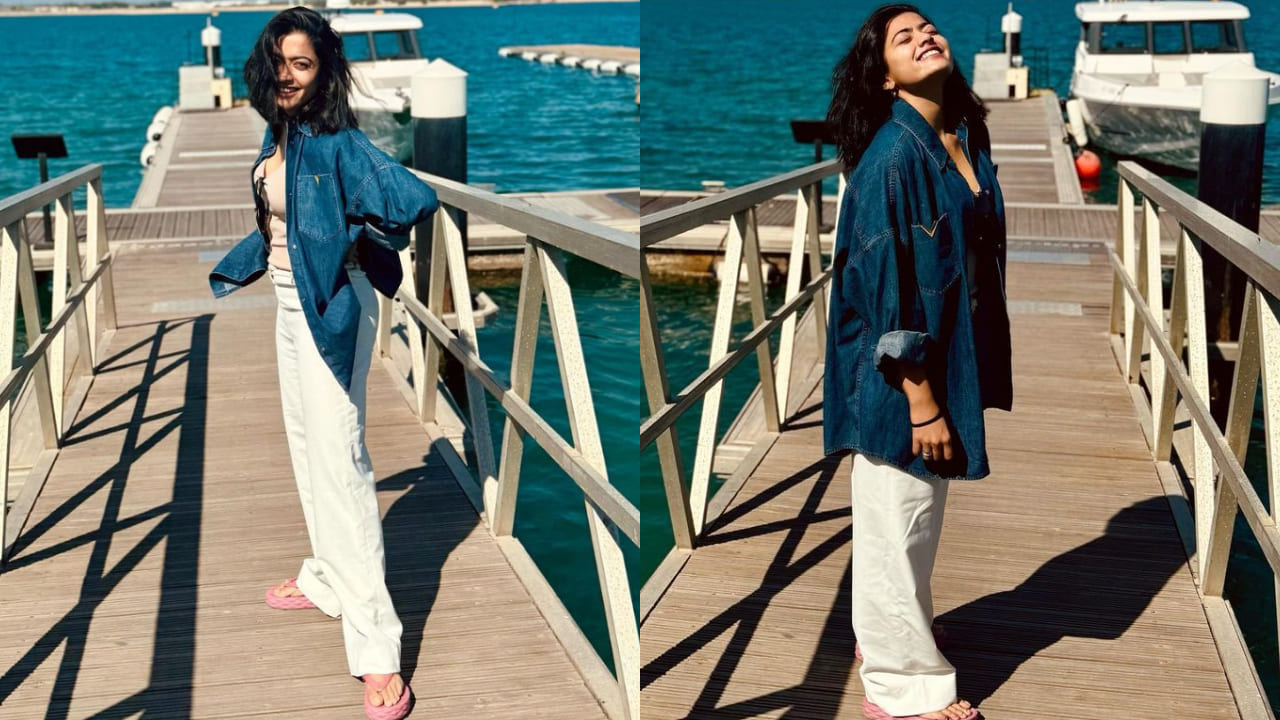 Rashmika Mandanna in denim oversized shirt 