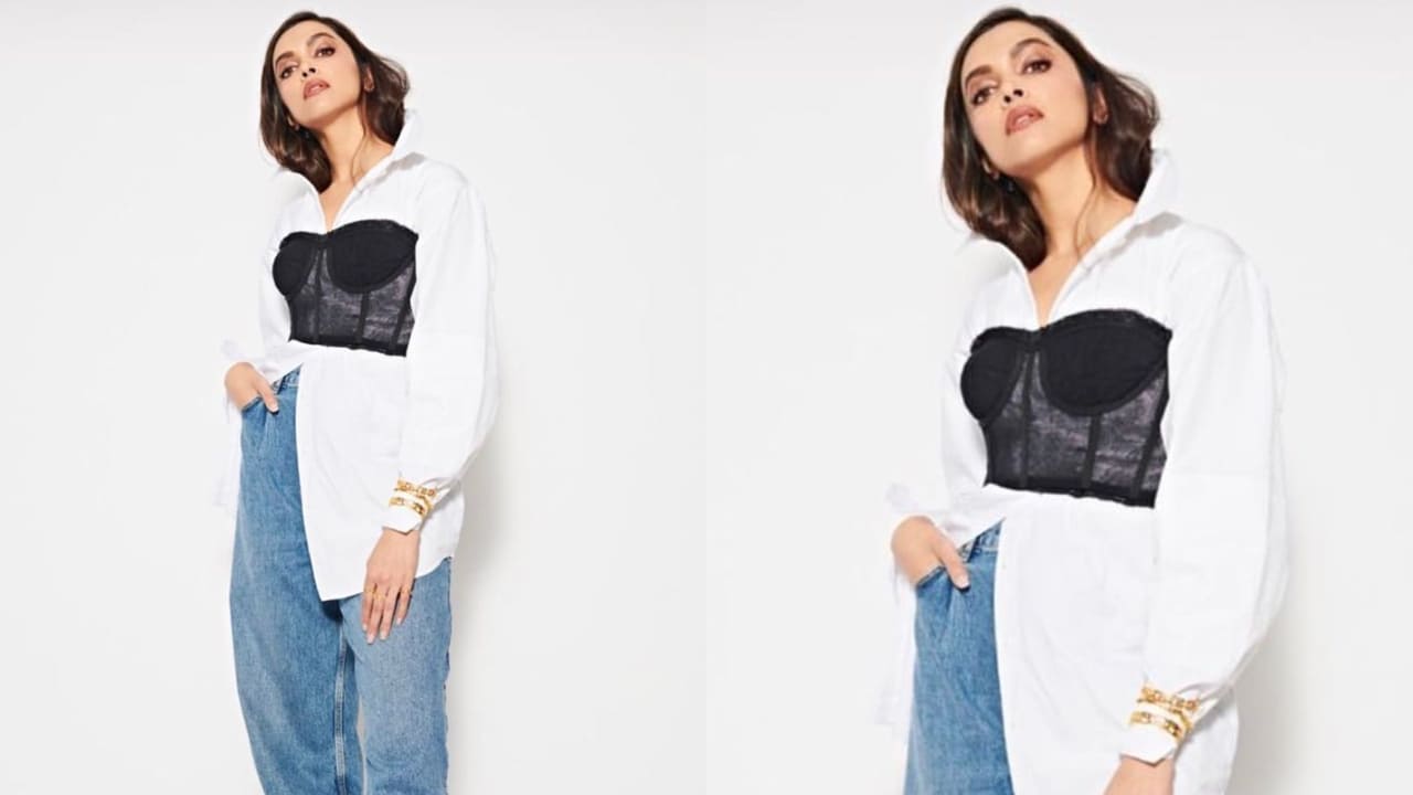 Deepika Padukone in oversized shirt with corset 