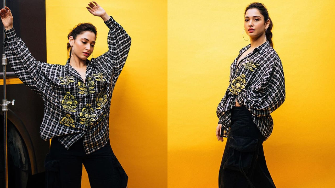 Tamannaah Bhatia in oversized shirt with cargo pants 