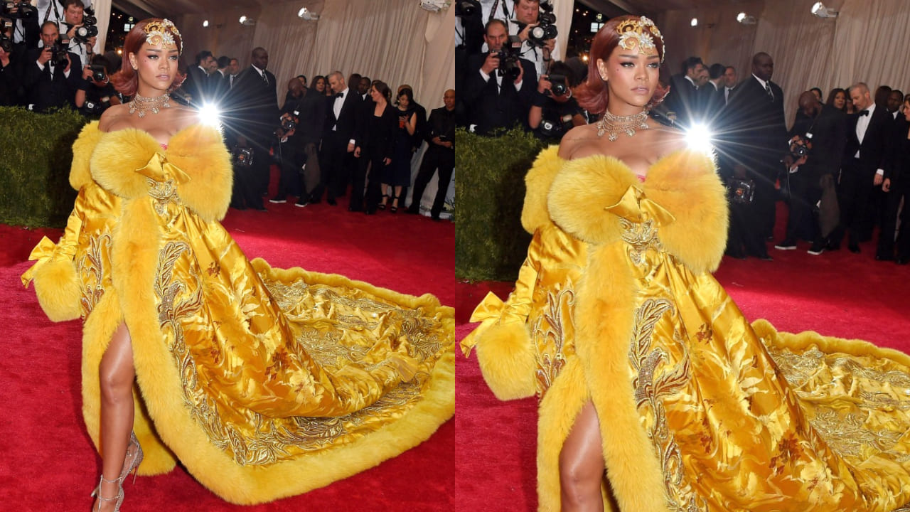 Rihanna in her yellow floor sweeping gown 
