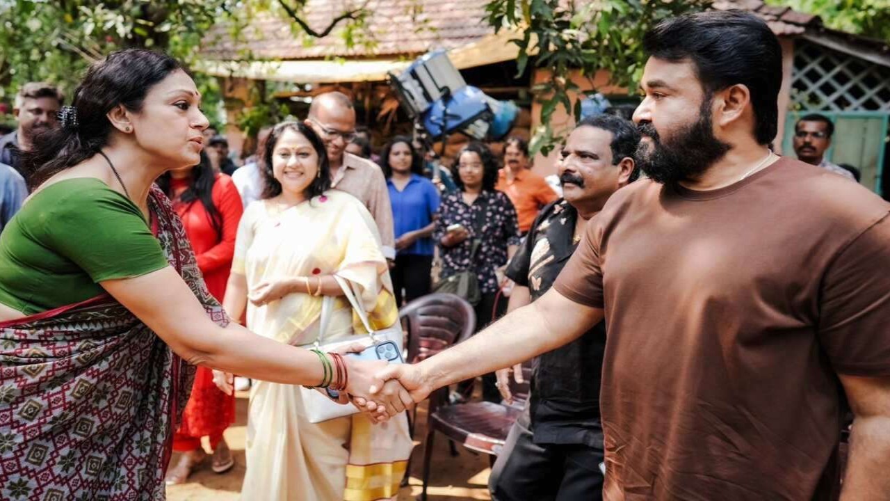 Massive Reunion: Evergreen duo Mohanlal and Shobhana shake hands as they kickstart shoot for Tharun Moorthy's L360