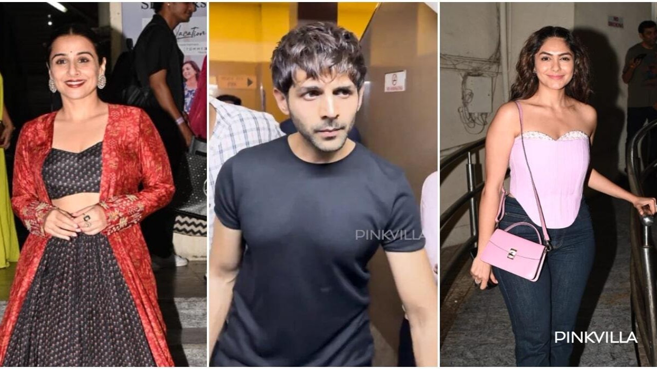 Do Aur Do Pyaar Screening: Vidya Balan glows in traditional outfit, Kartik Aaryan interacts with fans, Fardeen Khan and others join